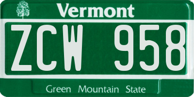 VT license plate ZCW958
