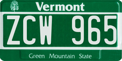 VT license plate ZCW965