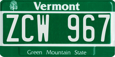 VT license plate ZCW967
