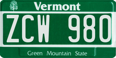 VT license plate ZCW980