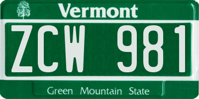 VT license plate ZCW981