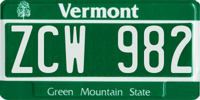 VT license plate ZCW982