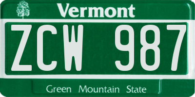 VT license plate ZCW987
