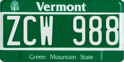 VT license plate ZCW988