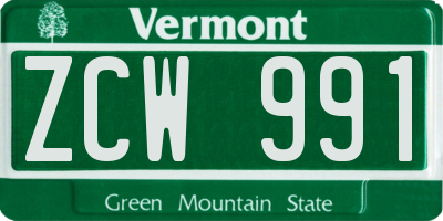 VT license plate ZCW991