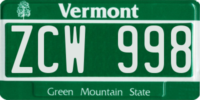 VT license plate ZCW998