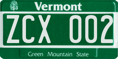 VT license plate ZCX002