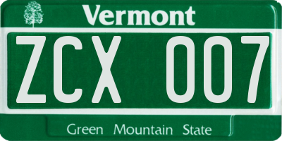 VT license plate ZCX007