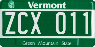VT license plate ZCX011