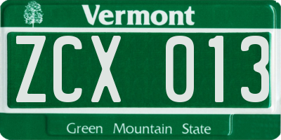 VT license plate ZCX013