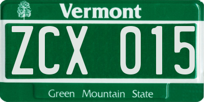 VT license plate ZCX015