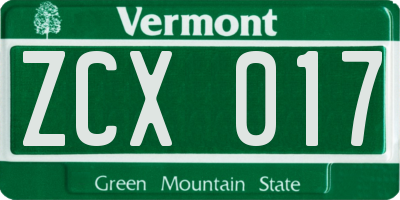 VT license plate ZCX017