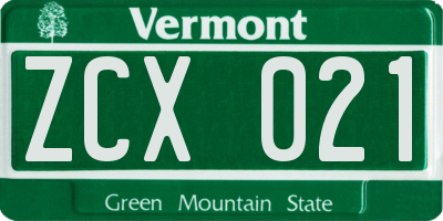 VT license plate ZCX021