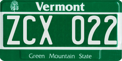 VT license plate ZCX022