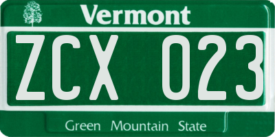 VT license plate ZCX023