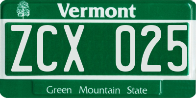VT license plate ZCX025