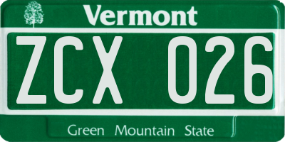 VT license plate ZCX026