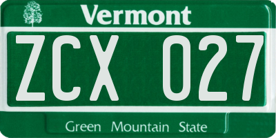 VT license plate ZCX027