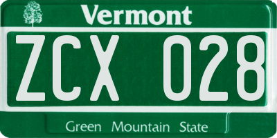 VT license plate ZCX028