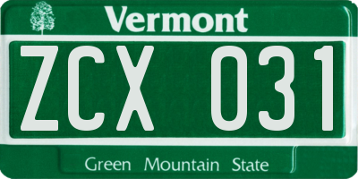 VT license plate ZCX031