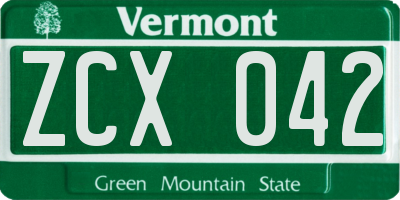 VT license plate ZCX042