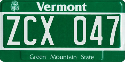 VT license plate ZCX047