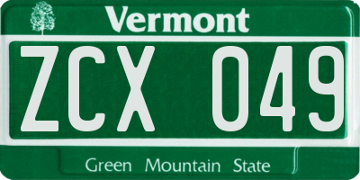 VT license plate ZCX049
