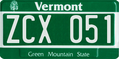 VT license plate ZCX051