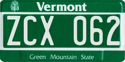 VT license plate ZCX062