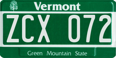 VT license plate ZCX072