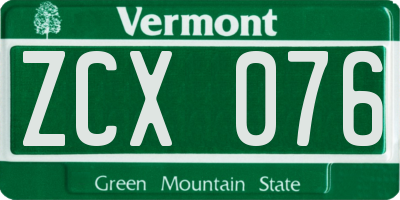 VT license plate ZCX076