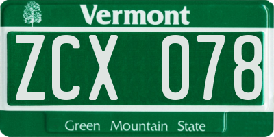 VT license plate ZCX078