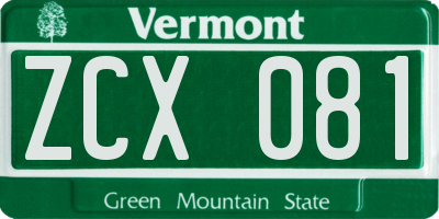 VT license plate ZCX081