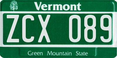 VT license plate ZCX089