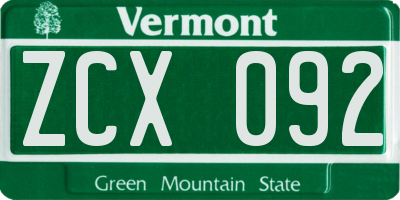 VT license plate ZCX092