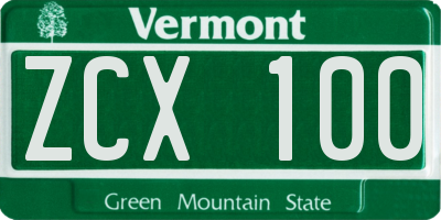 VT license plate ZCX100