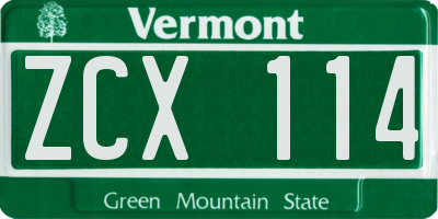 VT license plate ZCX114