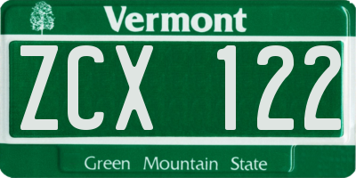 VT license plate ZCX122