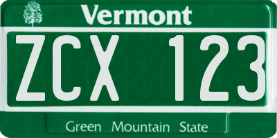 VT license plate ZCX123
