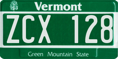 VT license plate ZCX128