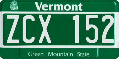 VT license plate ZCX152