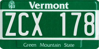 VT license plate ZCX178