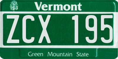 VT license plate ZCX195