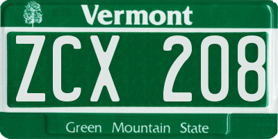 VT license plate ZCX208
