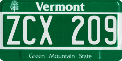 VT license plate ZCX209