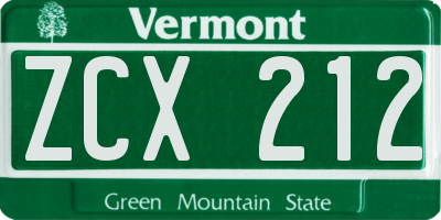 VT license plate ZCX212