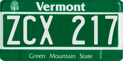 VT license plate ZCX217