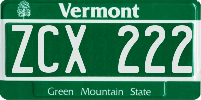 VT license plate ZCX222