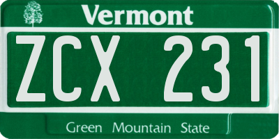 VT license plate ZCX231