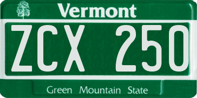 VT license plate ZCX250